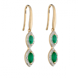 Marquise Drop Emerald Earrings In Yellow Gold